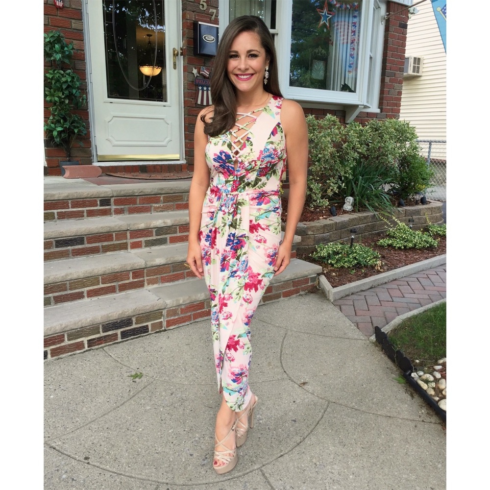 Floral Plunging Neckline Dress